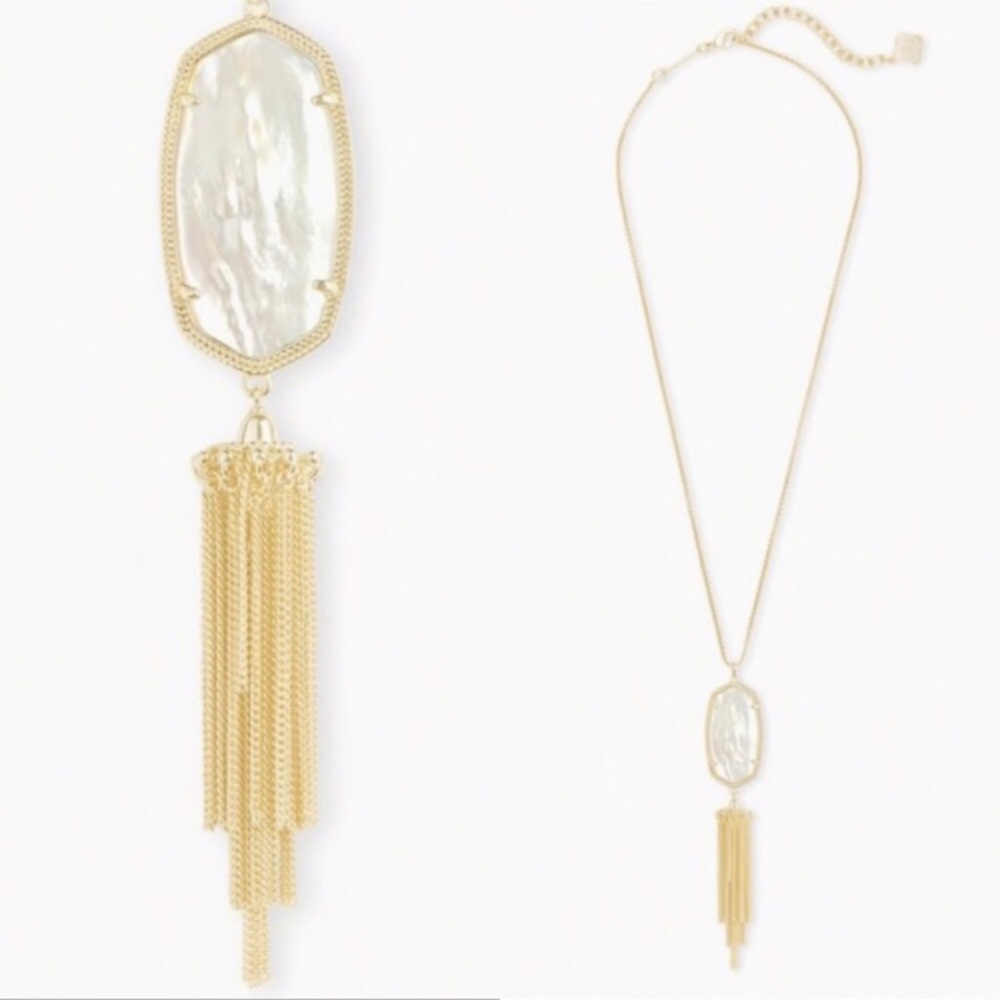 Kendra Scott Rayne Long Necklace Mother of Pearl Pendant with Tassels B